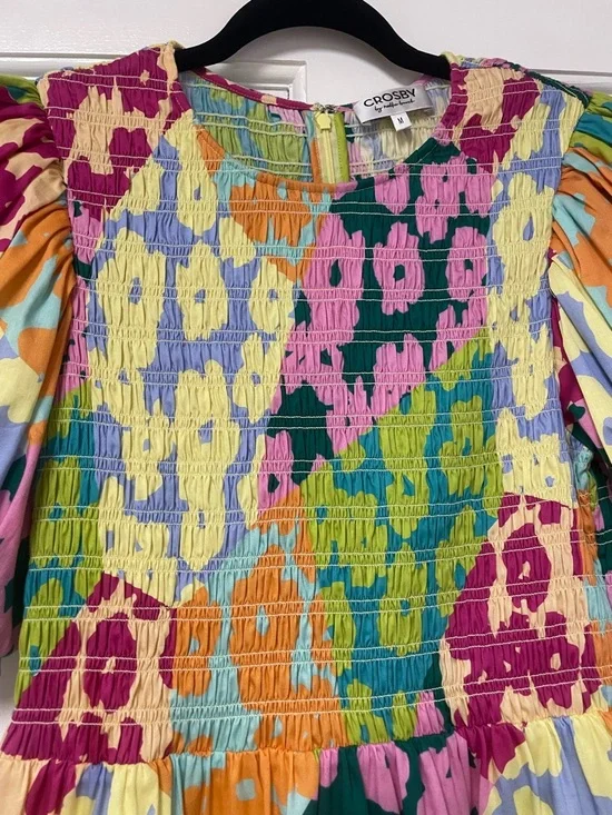 Crosby by Mollie Burch Multicolor Floral Smocked Puff Sleeve Dress Size M - Picture 4 of 12